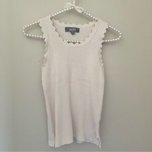 Cream Scallop Trim Tank Top
